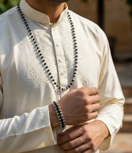 Karungali (Ebony Wood) Mala with Silver Caps – Spiritual Healing & Protection