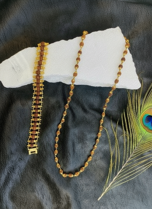 5 Mukhi Rudraksha Mala & Bracelet Combo with Ganga Jal