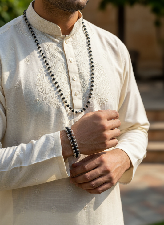 Karungali Mala & Bracelet Silver Plated Combo – Positive Energy & Spiritual Protection