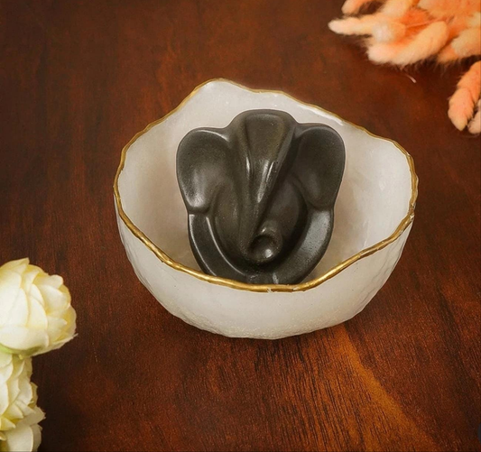 Pyrite Lord Ganesha Idol with Selenite Bowl – Divine Prosperity Combo