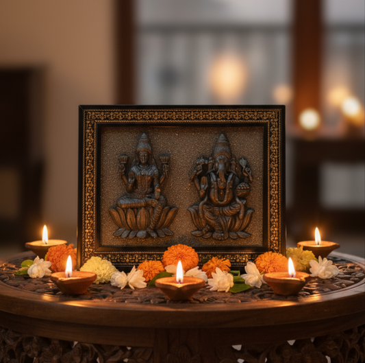 Pyrite Lakshmi Ganesh Ji Frame (Symbol of Prosperity, Wealth & Divine Energy)