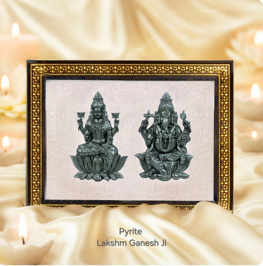Pyrite Lakshmi Ganesh Ji on Selenite Frame (Attract Wealth & Bring Good Luck)