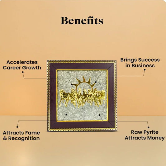 7 Horses on Raw Pyrite Frame - (Accelerate Career Growth & Attract Wealth)