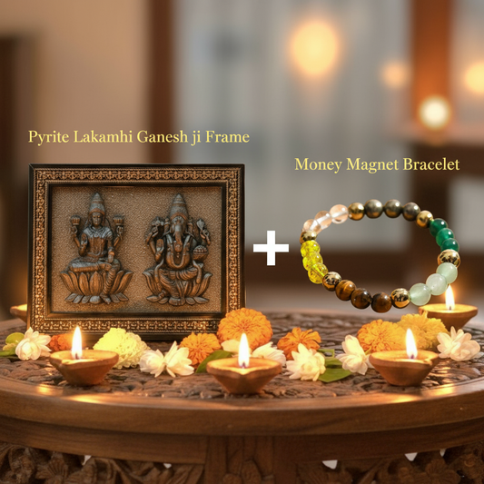 Pyrite Lakshmi Ganesh Ji Frame with Money Magnet Bracelet
