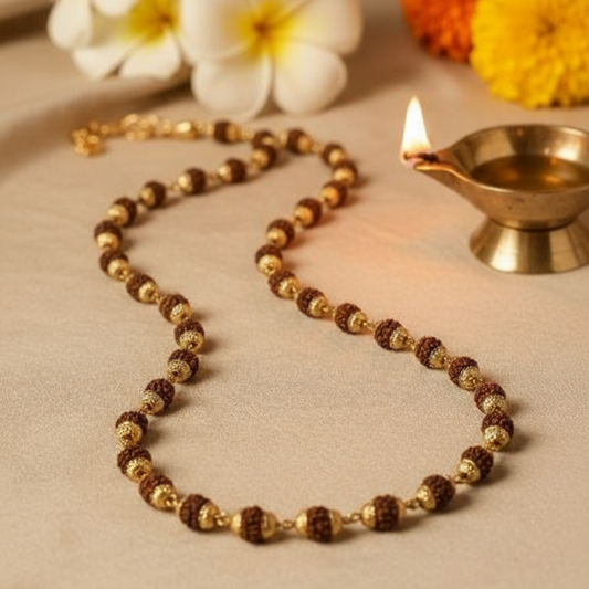 Gold Plated Rudraksha Mala with Gangajal | 54 Beads