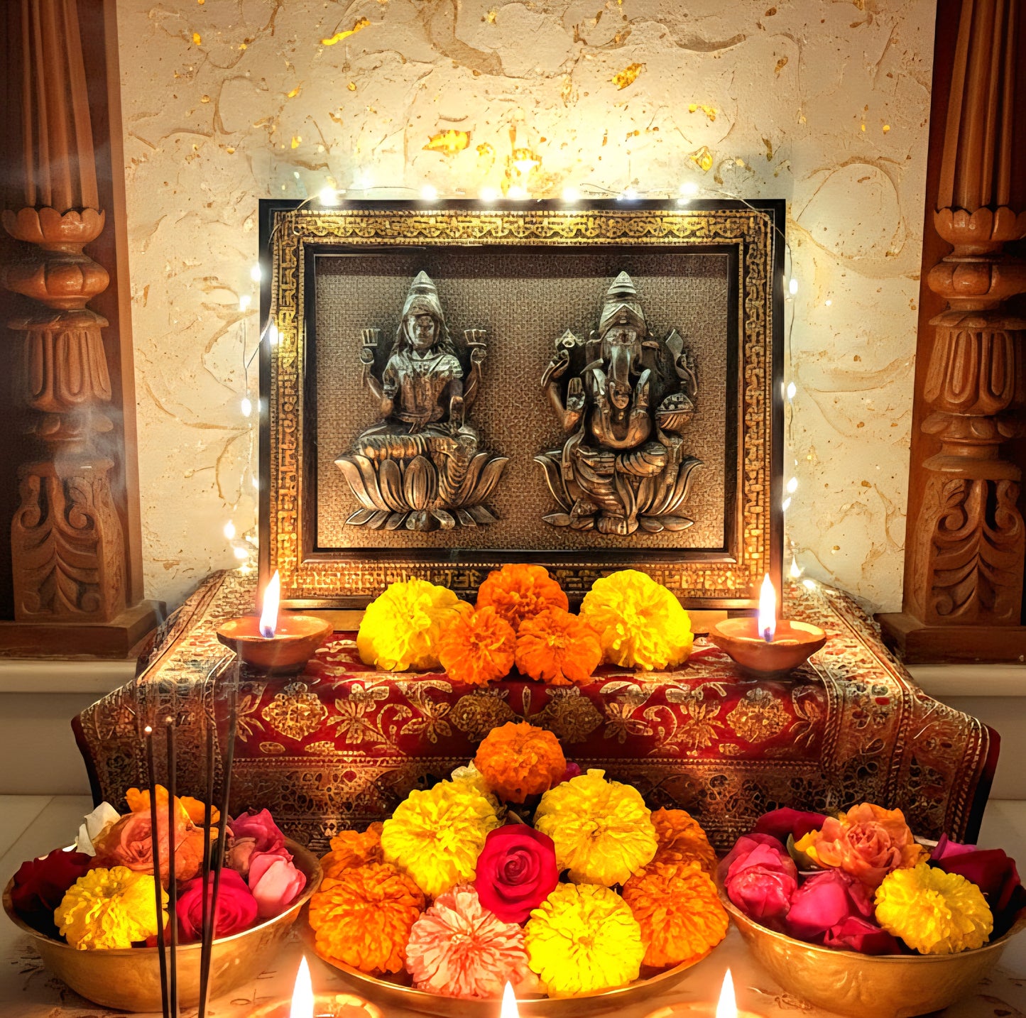 Pyrite Lakshmi Ganesh Ji Frame (Symbol of Prosperity, Wealth & Divine Energy)