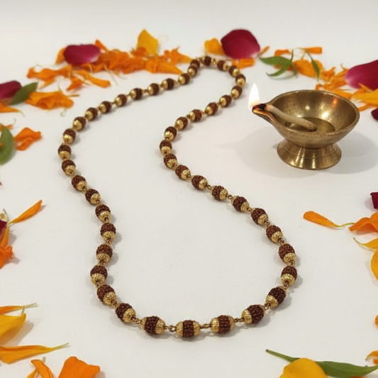 Gold Plated Rudraksha Mala with Gangajal | 54 Beads