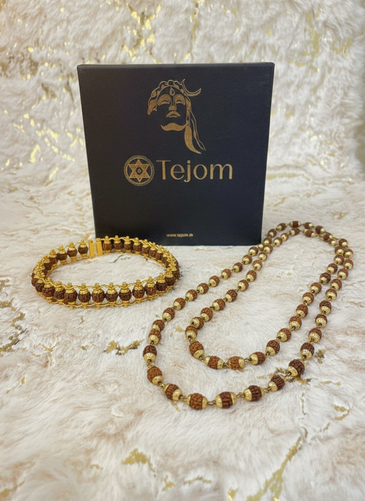 5 Mukhi Rudraksha Mala & Bracelet Combo with Ganga Jal